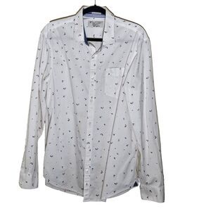 Original Penguin Long Sleeve Button Down Shirt Tennis Racket Print White XL Slim